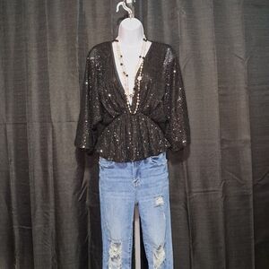 Black Sequin Women's Top